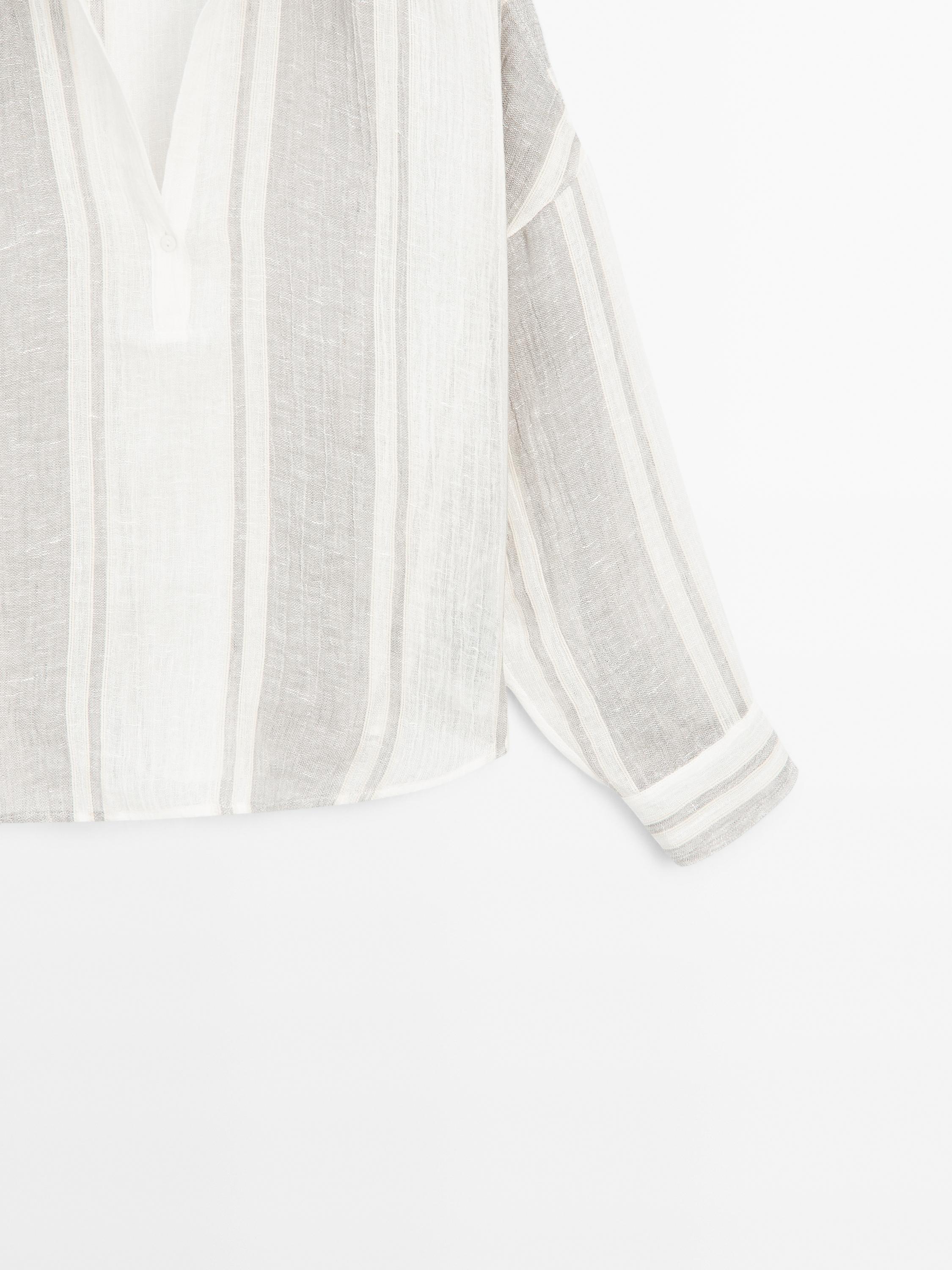 Flowing striped linen blend blouse